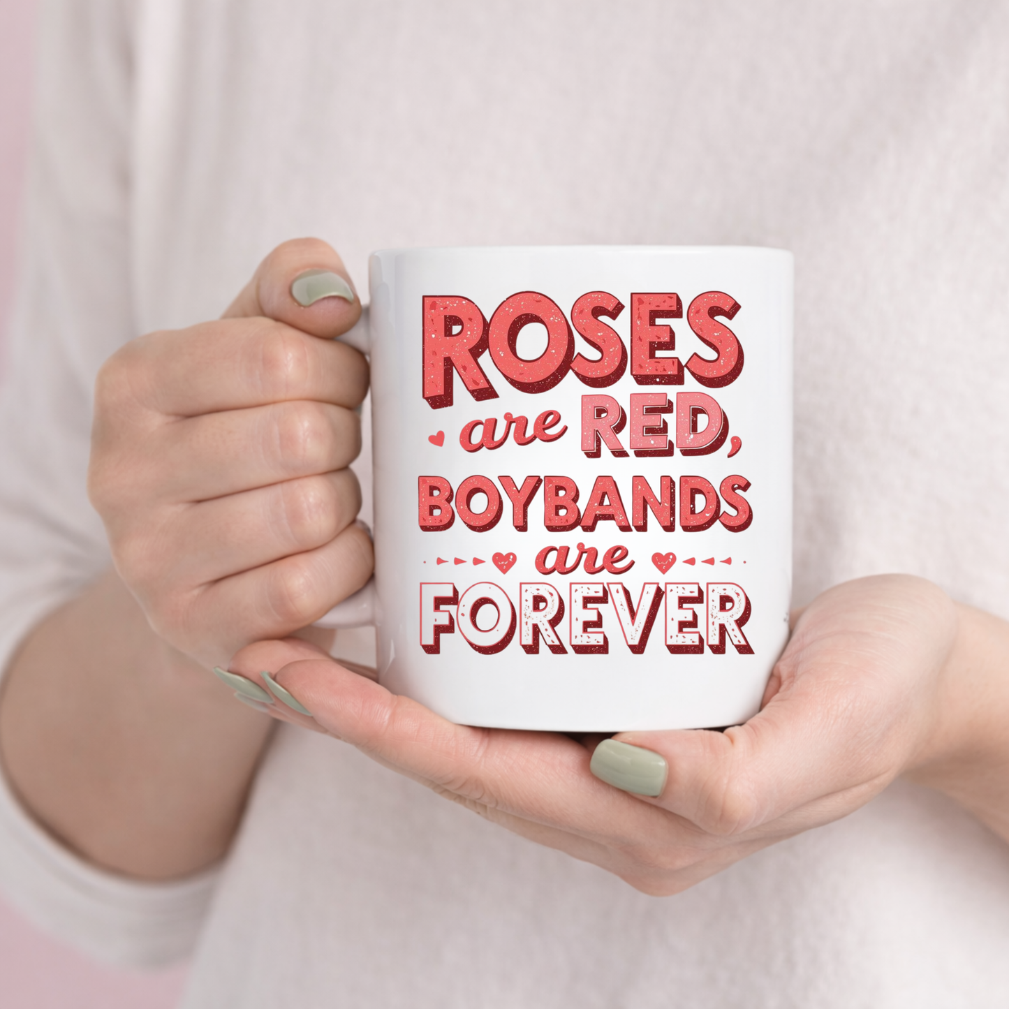 Valentine’s Boyband Mug — “Roses Are Red, Boybands Are Forever” Ceramic Mug (11oz/15oz)