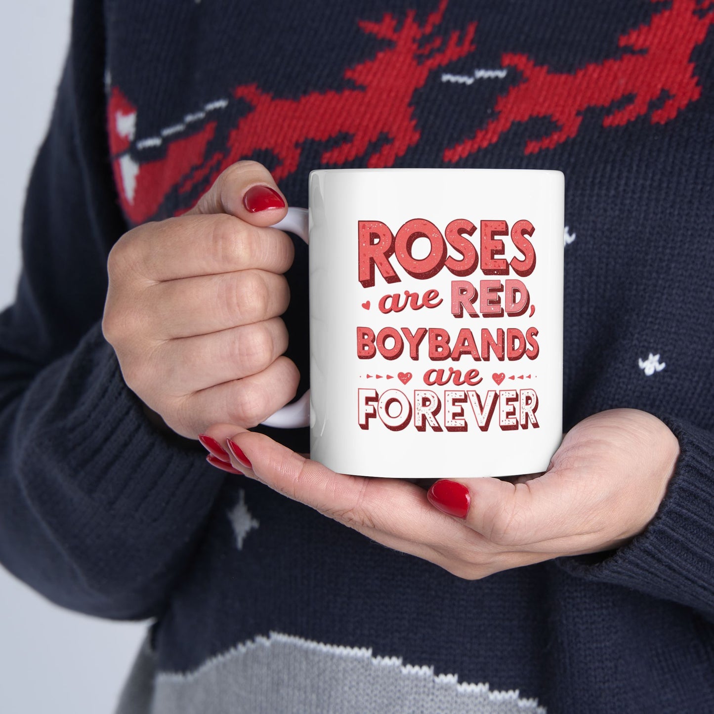 Valentine’s Boyband Mug — “Roses Are Red, Boybands Are Forever” Ceramic Mug (11oz/15oz)